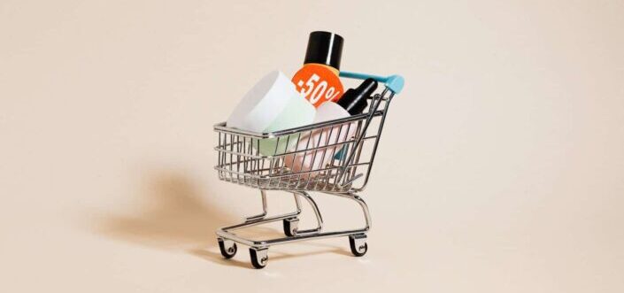 Cosmetic Bottles in a Shopping Cart